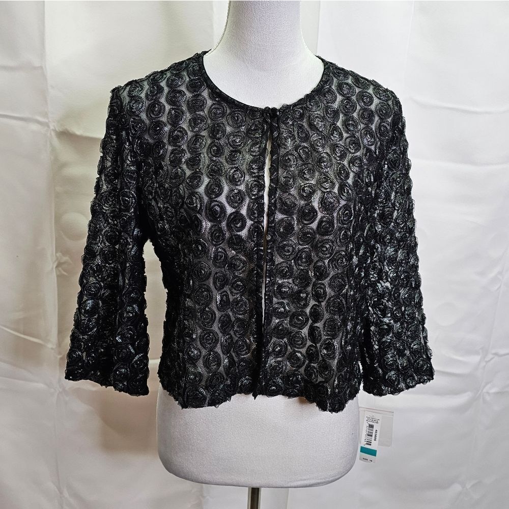 R&M Richards Black/Silver Floral Bolero Style Dressy Jacket Size 16